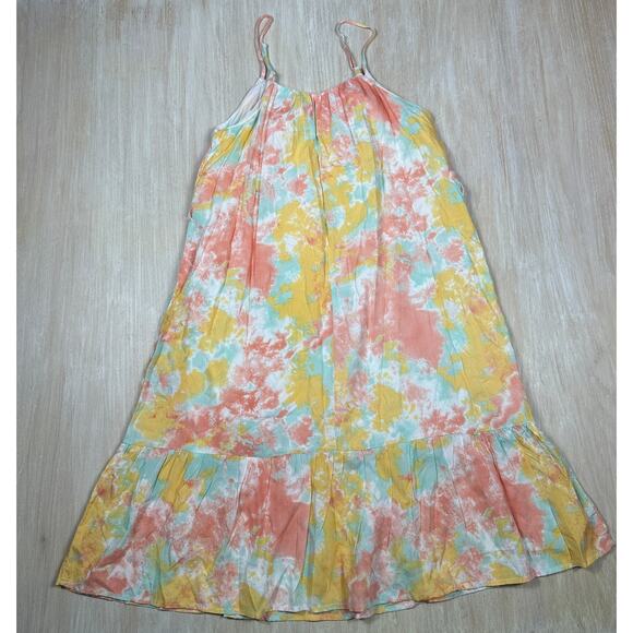 NWT Francesca's Blue Rain Boho Sunset Tie Dye Tiered Whimsical Midi Dress Medium - Picture 11 of 14